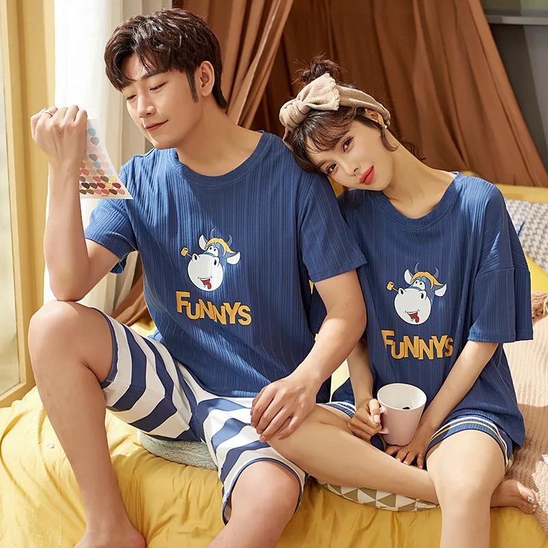 

Pijama Man Women Summer Sleep Tops Pants Pajamas Set Cartoon Sleepwear conjuntos de pijama feminino pijamas de mujer pyjama new