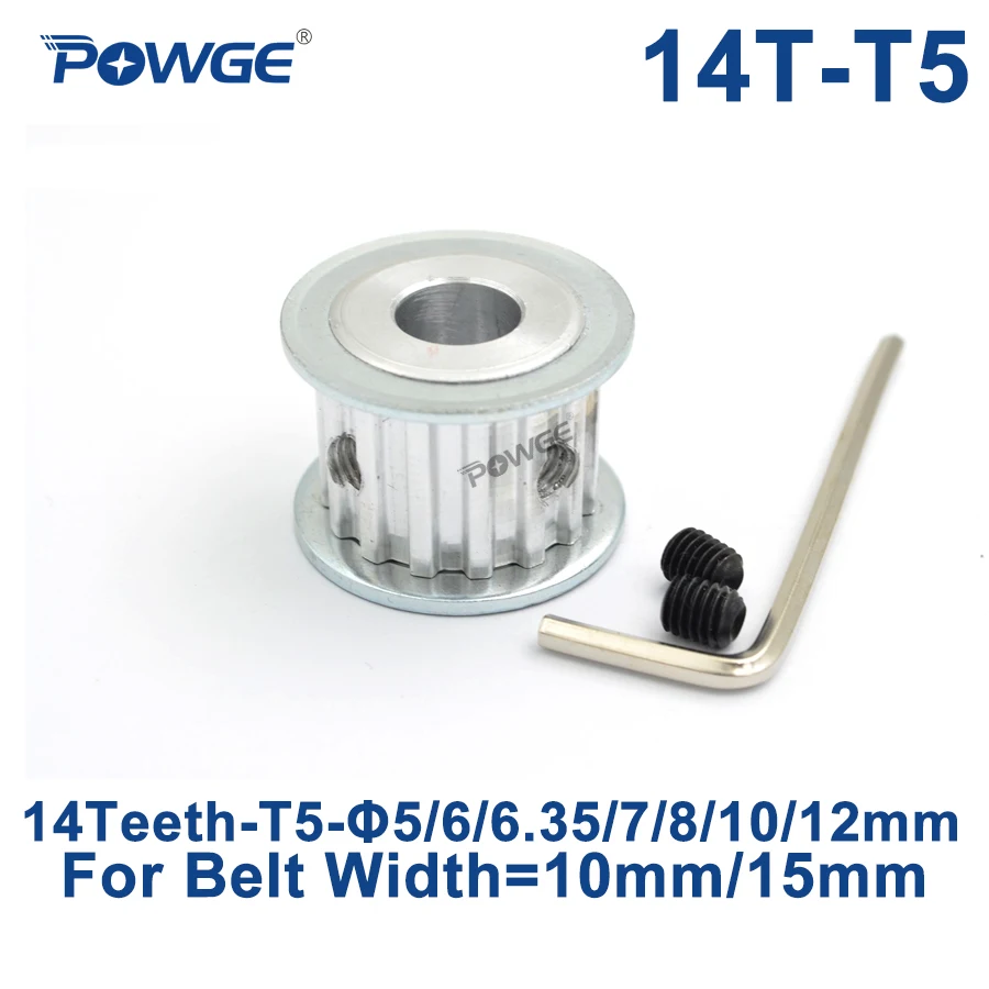 POWGE Trapezoid 14 Teeth T5 Timing Synchronous pulley Bore 5/6/6.35/7/8/10/12mm for belt width 10mm/15mm Gear Wheel 14T 14teeth