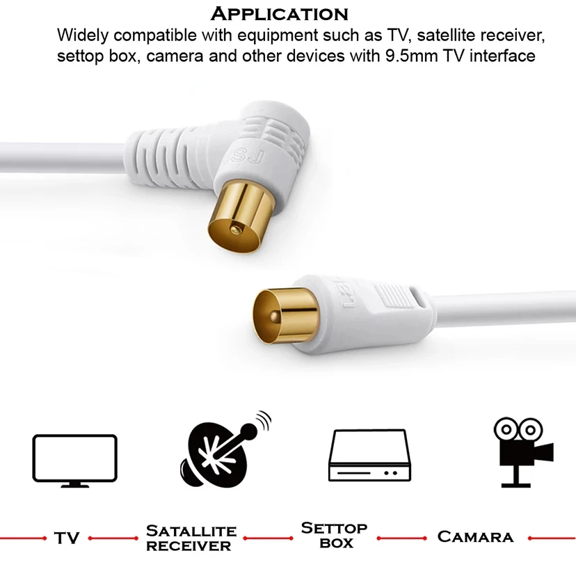 20M Right Angle TV 9.5MM Male to Male Plug Connector 9.5mm RF TV Interface RG6 Quad Shield CL2 Coaxial Antenna Satellite Cable