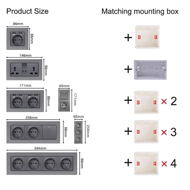 Kamanni F71 Serie Grijs Aluminium Paneel Schakelaar Eu Franse Socket Met Usb Tv RJ45 Module Diy Frame Gratis combinatie