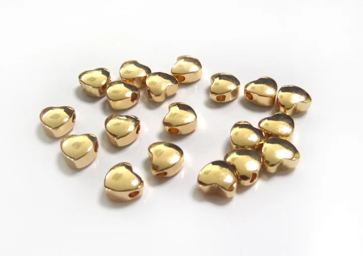 

JFE42 New Wholesale 100pcs Romantic Heart Spacer Beads Accessories Gold Electroplated Bead Women Fashion DIY Jewerly Finding