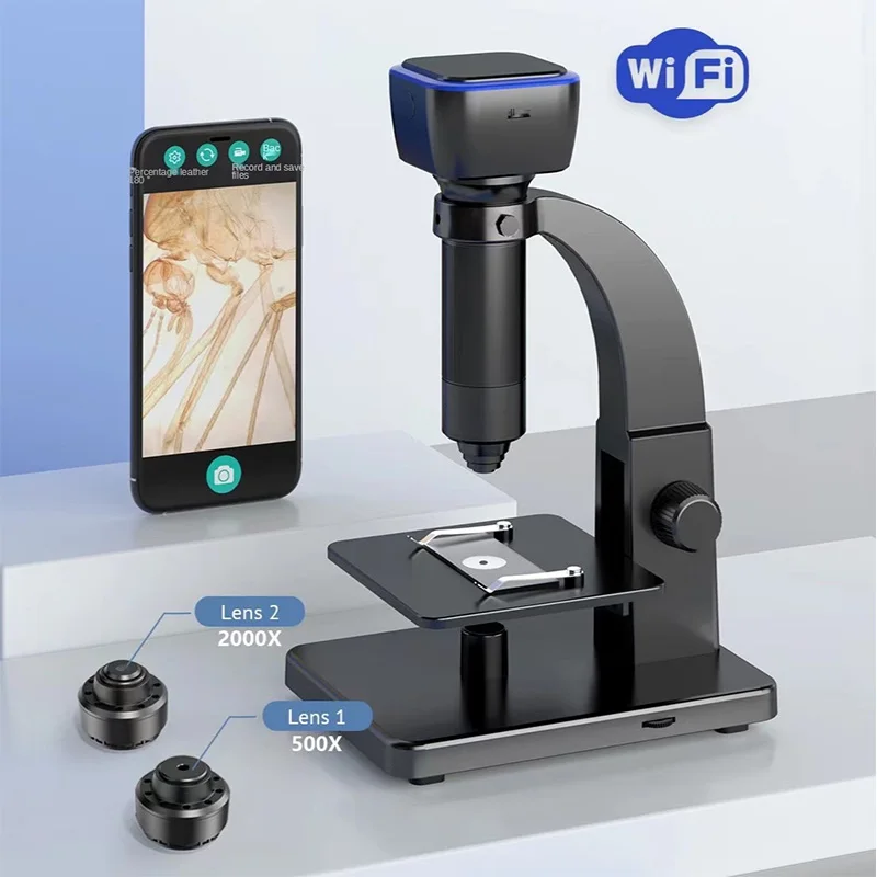 HD 2000 double lens high power biological electron microscope WiFi wireless digital magnifying glass for mite detection