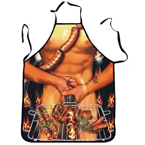 BBQ Male Grilled Sausages Avental Funny Cooking Apron Joke Dinner Kitchen Woman Men Funny Bar Party Apron Wedding Apron WQ300