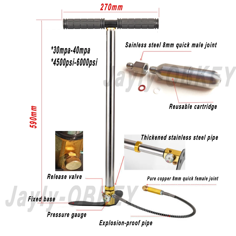 30mpa 4500Psi  3 Stage Hand Operated air Pump for Car Bicycle Pneumatic Toys Cylinder Cleaning Maintenance Rescue gas supply