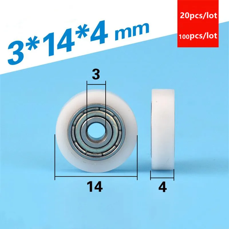 

20pcs/100pcs 3*14*4mm 623ZZ 623 bearing POM plastic coated pulley flat wheel roller bore 3mm plastic pulley 3x14x4