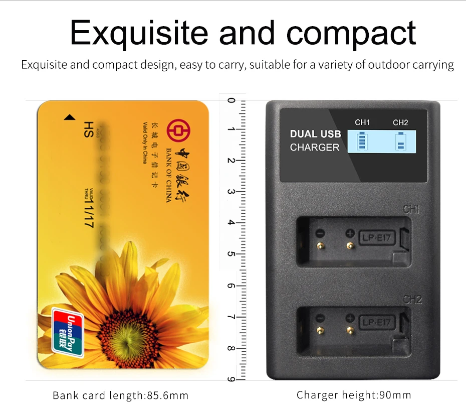 PALO  LP-E17 LPE17 LP E17 Digital Camera Battery LCD USB Charger with Type C Port for Canon EOS M3 M5 M6 Rebel T6i T7i EOS