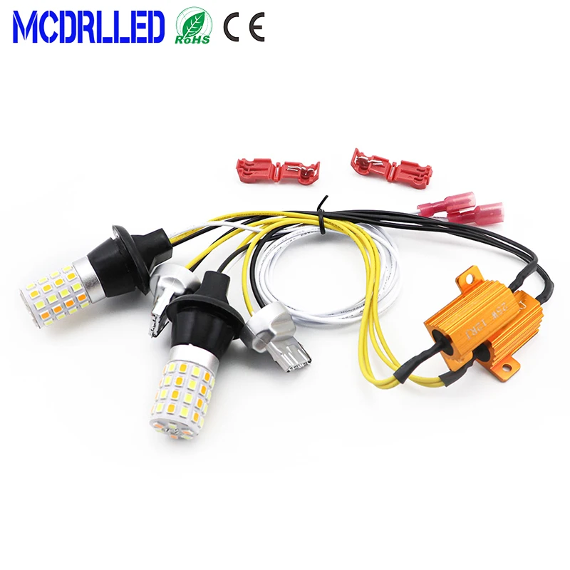 Mcdrlled 2PCS T20 7440 Dual Color Car LED Signal Lamp White Red Yellow Daytime Running Light Turn Signal 12V Auto Led Source