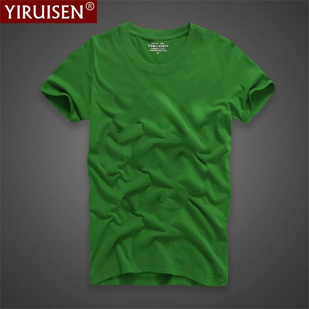 O-Neck Solid Men\'s T-Shirt YiRuiSen Vintage 100% Cotton Fashion Homme Men Top Tees Casual Clothing Top Quality Soft Short Sleeve