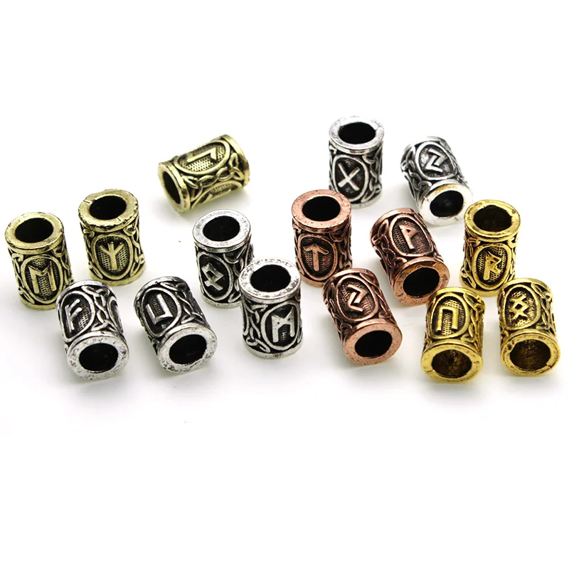 24PCS Metal Viking Rune Spacer Bead Large Hole 6mm Futhark Hair Beards Beads for DIY Jewelry Making Bracelet Accessories