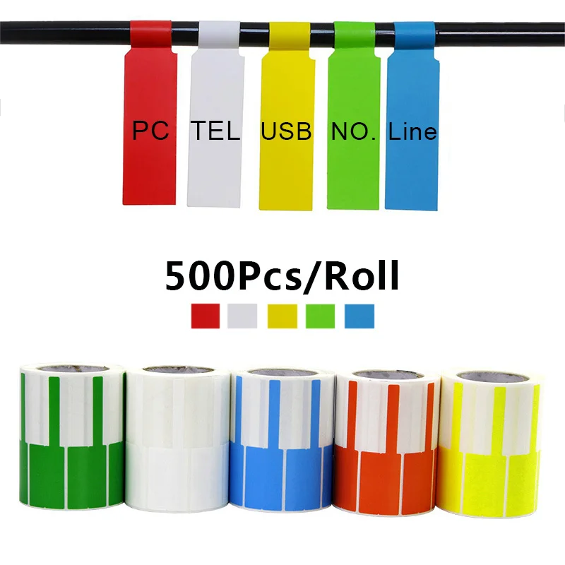 Self-Adhesive Wire Cable Label Organizer Water Proof Tear-Resistant Oil-Proof Tag Stickers Cord Identification 500Pcs/Roll