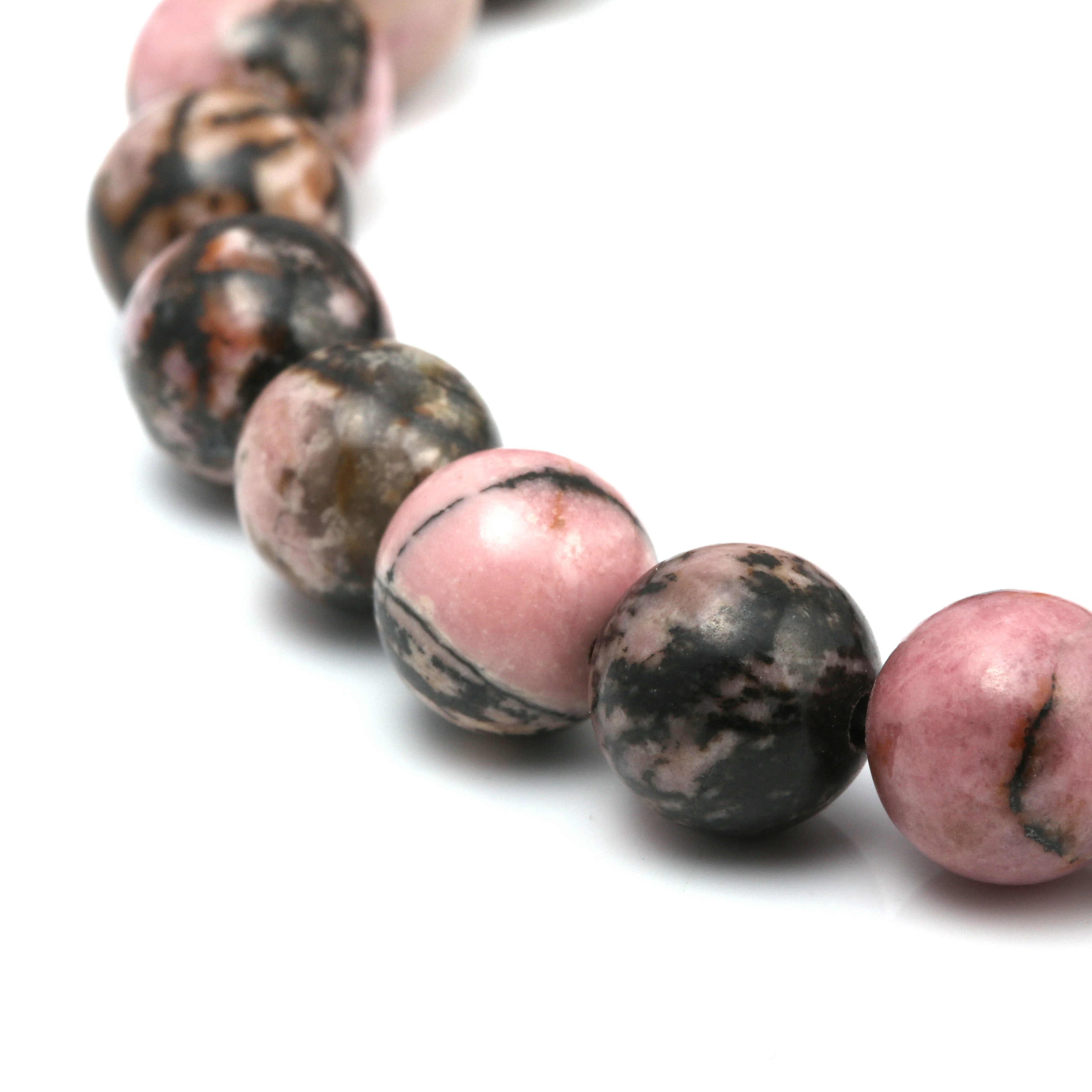 LE SKY Natural Stone Beads Rhodochrosite Bracelets Lucky Charm 8mm Black Stone Bracelets for Men Women