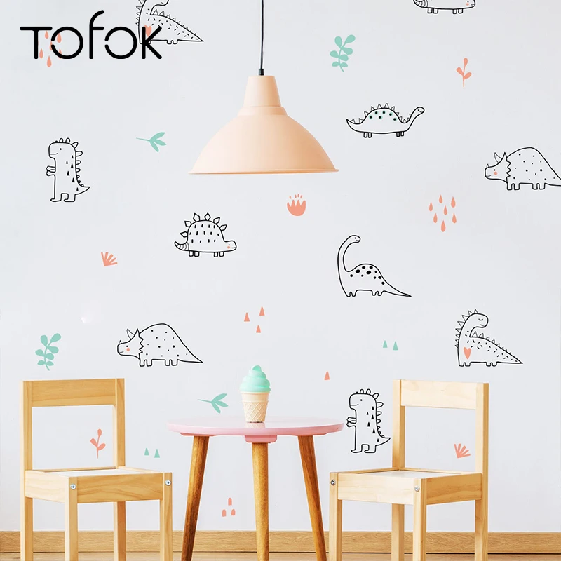 12pcs/set  Dinosaur Wall Sticker DIY Brief Strokes for Baby Kids Room  Mural Decals Nordic Ins Door Fridge Cabinet Decoration