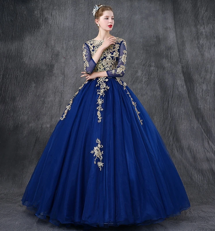 Robe de soirée en dentelle à manches longues, robes de reconstitution historique vintage, 4 couleurs, robe de Quinceanera, 15 ans, 2024 nouveau, luxe