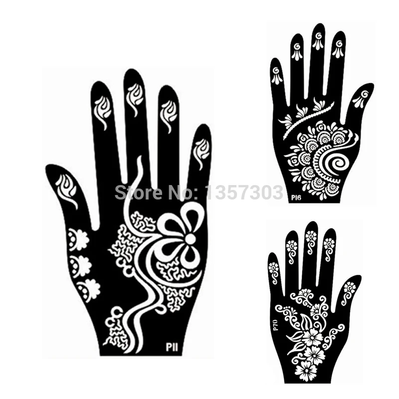 

10 Pcs (5Pair )Indian Glitter Airbrush Large Henna Tattoo Template Stencils For Body Paint Henna Left Right Hand Tattoo Stencil