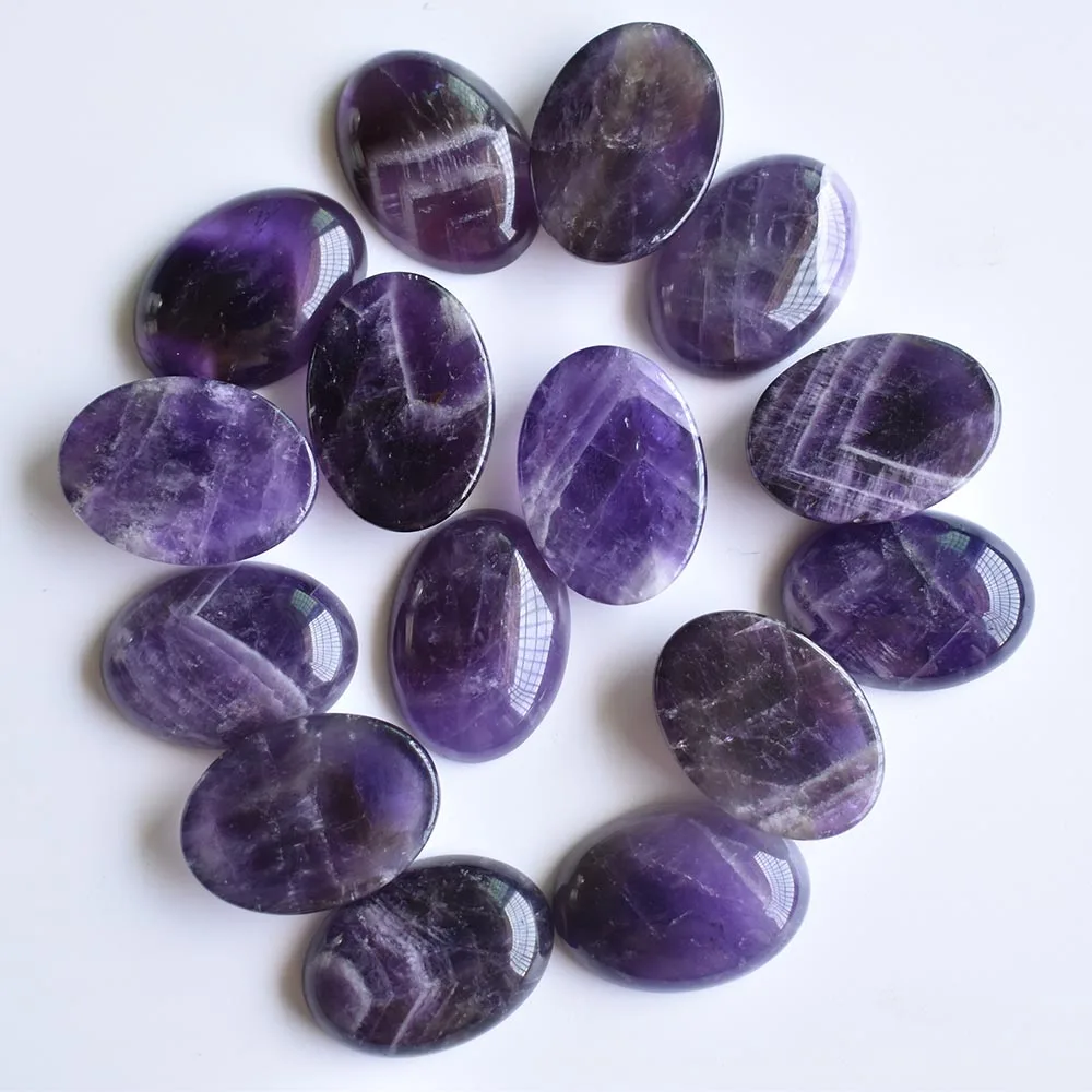 Großhandel 12 Stück/Set modische, hochwertige natürliche Amethyst-Steine, ovale Cabochon-Perlen in Tropfenform, 25x18mm, kostenloser Versand – Detail 4