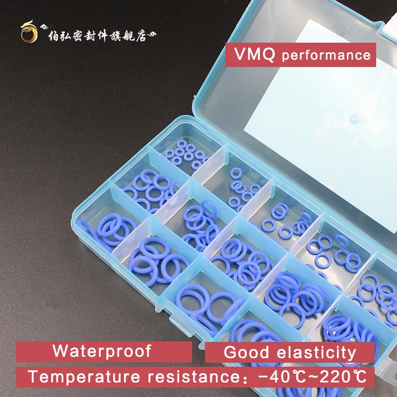 Blue silicone rubber 125pcs O-ring seal CS1.5/1.9/2.4mm VMQ gasket waterproof high temperature environmental protection toolbox