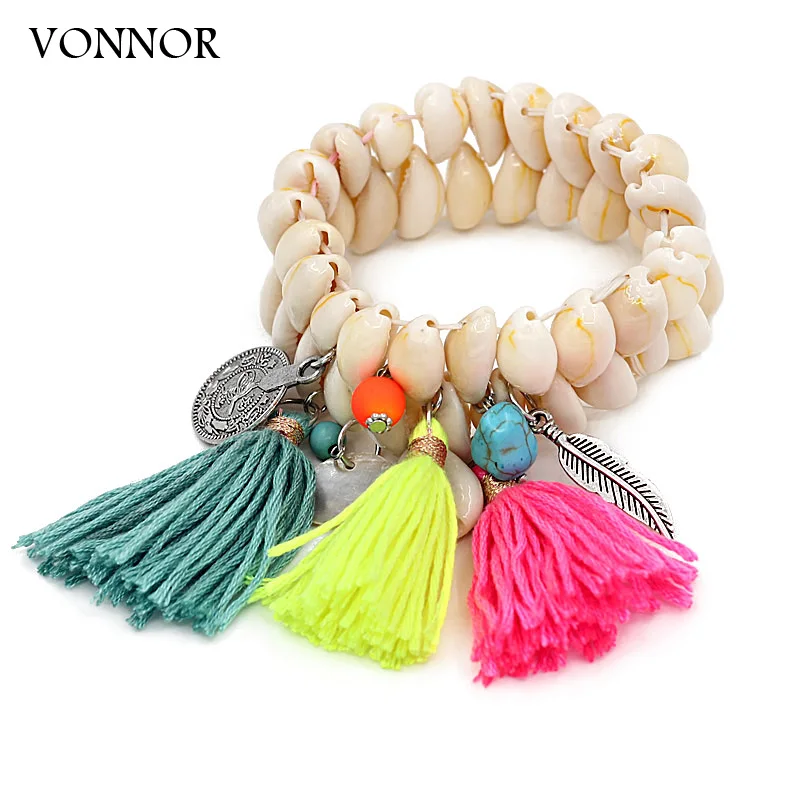 Bracelets for Women Boho Handmade Jewelry Shell Tassel Alloy Charms Bracelet Female Girl Gifts Accessories