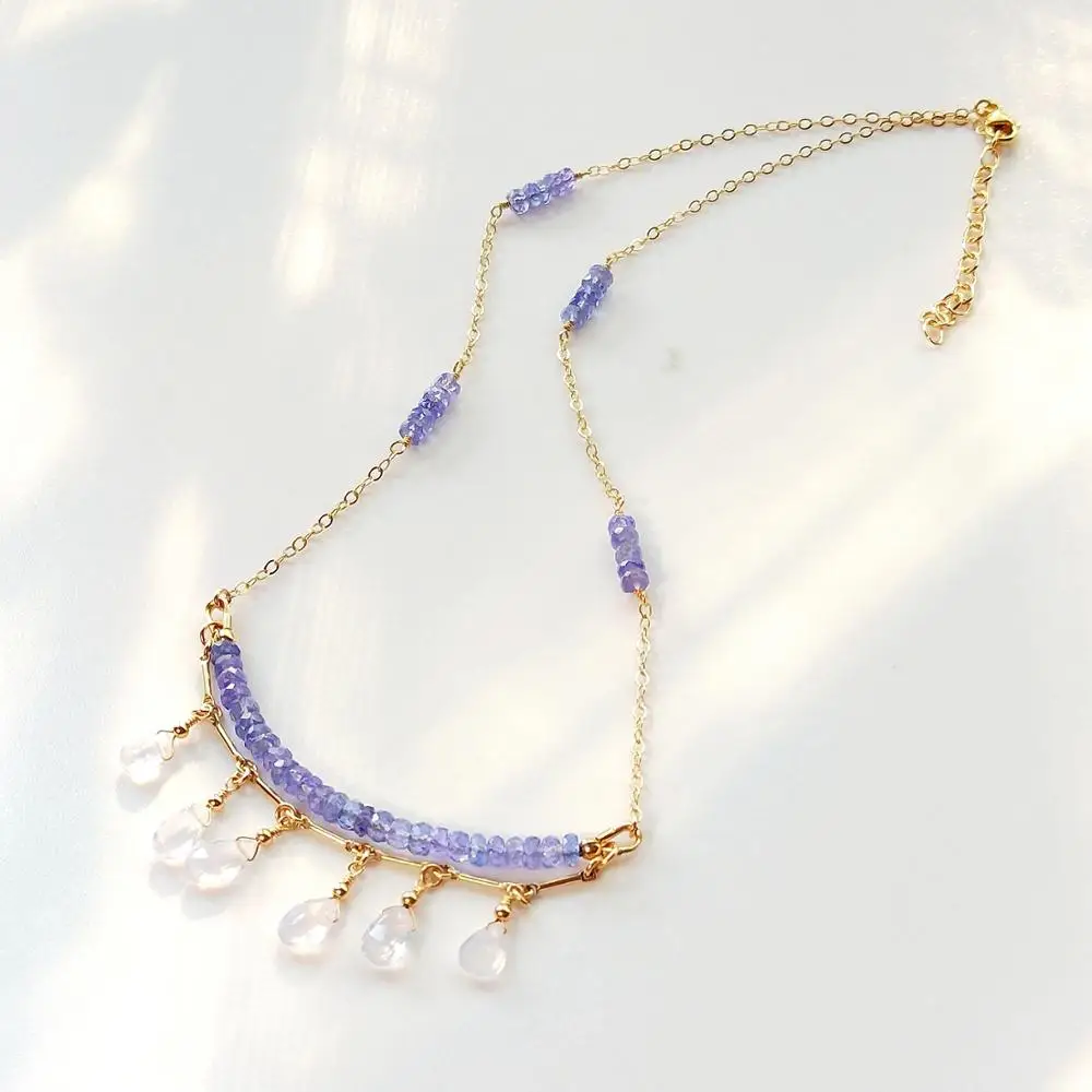 

Lii Ji Tanzanite Lavender Quart 14K Gold Filled Real Stone Chain Link Necklace 40+5cm