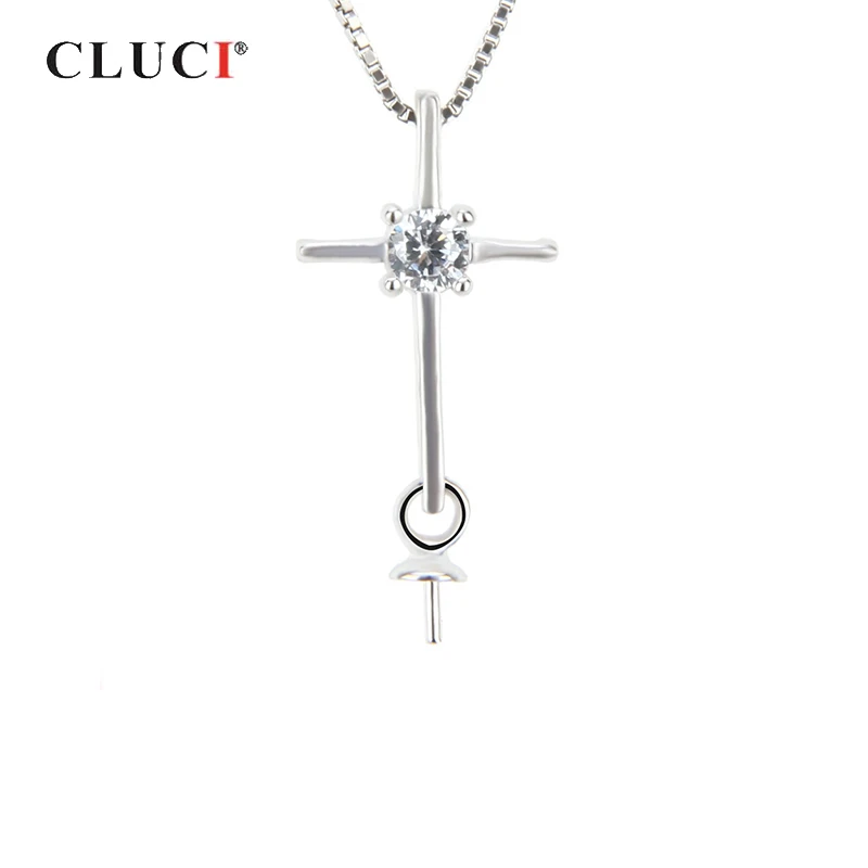 

CLUCI Silver 925 Cross Shaped Pendant for Women Jewelry 925 Sterling Silver Pearl Pendant Mounting Zircon Cross Pendant SP011SB