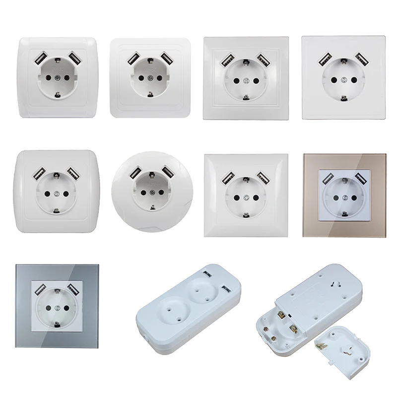 USB Wall Socket charger Double USB Port 5V 2A usb wall outlet high quality Grey color C4-01 image 6