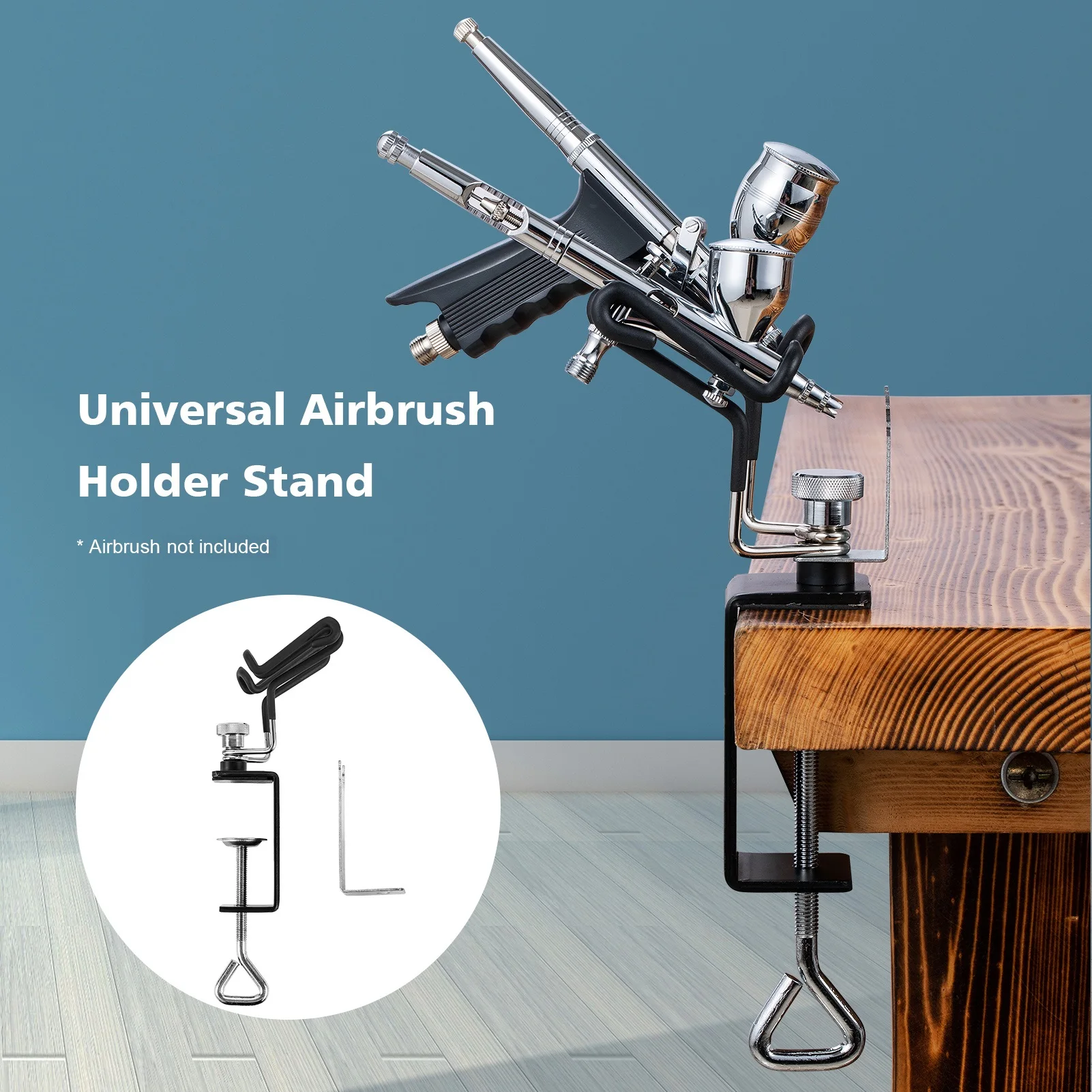 Universal Airbrush Holder Two-Brush Holder Clamp-on Table Stand with Universal Spray Out Pot Set