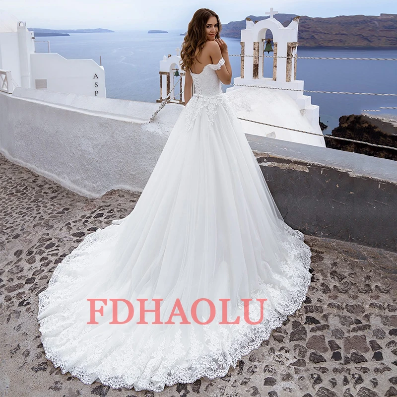 FDHAOLU FU230 abiti da sposa Sexy con spalle scoperte 2021 abiti da sposa in Tulle con scollo a cuore e Applique in pizzo