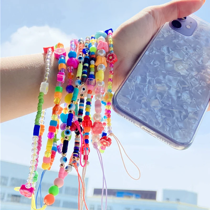 Fashion Acrylic Mobile Phone Strap Lanyard Colorful Eye Beaded Rope for Cell Phone Case Hanging Phone Chain Jewelry