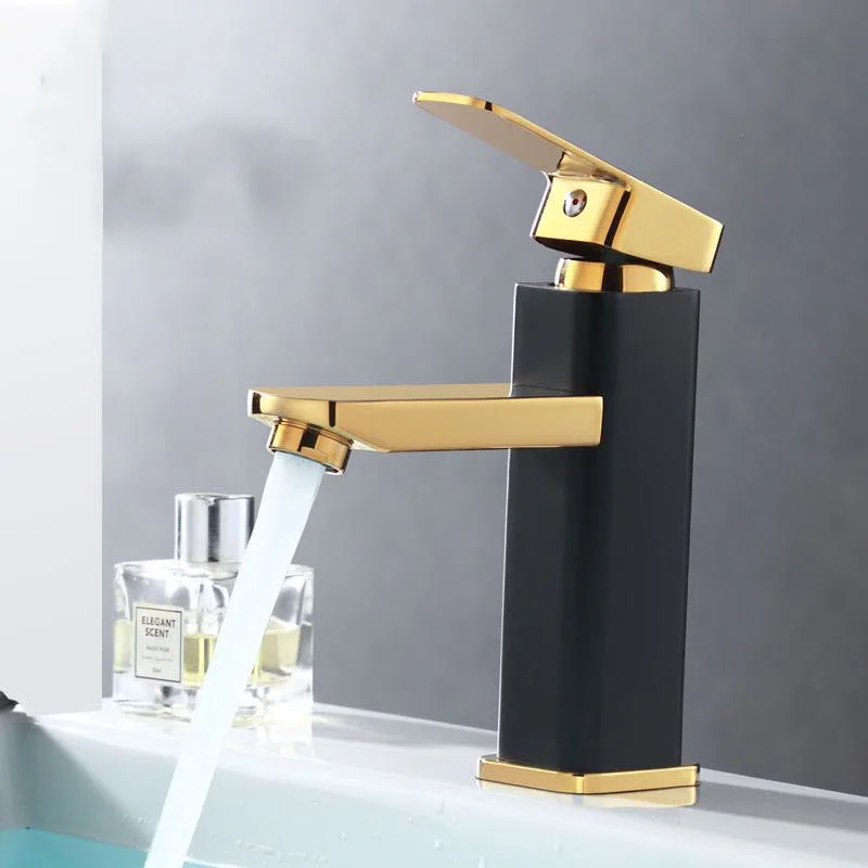 Square Gold and Black Basin Faucet Bathroom Washbasin Mixer Tap Single Hole Baking Paint Cold Hot Sink Taps Waterfall Faucut