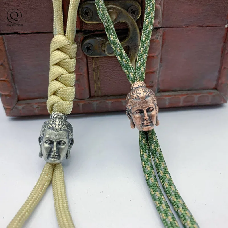 Pure Copper Buddha Head Umbrella Rope DIY Keychain Pendant Jewelry Accessories Brass Religious Knife Beads Umbrella Rope Lanyard