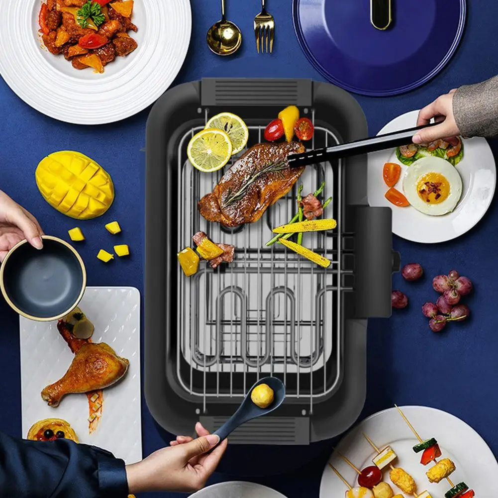 Electric BBQ Grill Household Grill Rack Portable Smokeless Barbecue Grill Pan Non-Stick Grilled Meat Pan Kitchen Gadgets