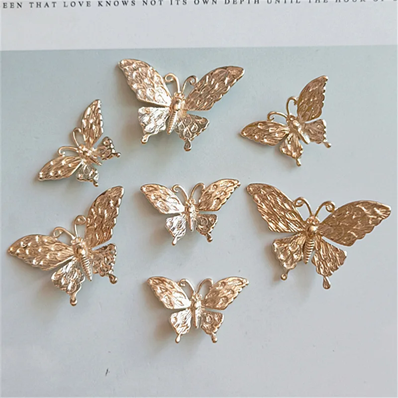 10pcs/lot Alloy Golden Butterfly Pendant Buttons for diy Handmade Hair Jewelry Accessories Brooch Bag Shoes Box Mobile Phone