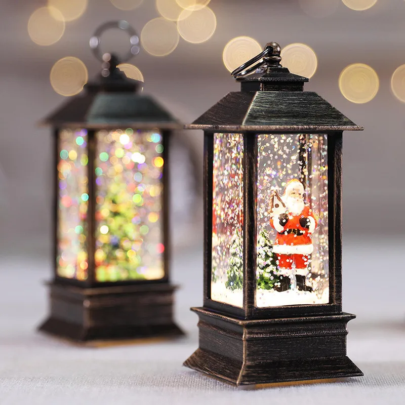 Christmas Decorations for Home Lantern Led Small Oil Lamp Light Candles Xmas Tree Ornaments Santa Claus Elk Lamp New Year Gift