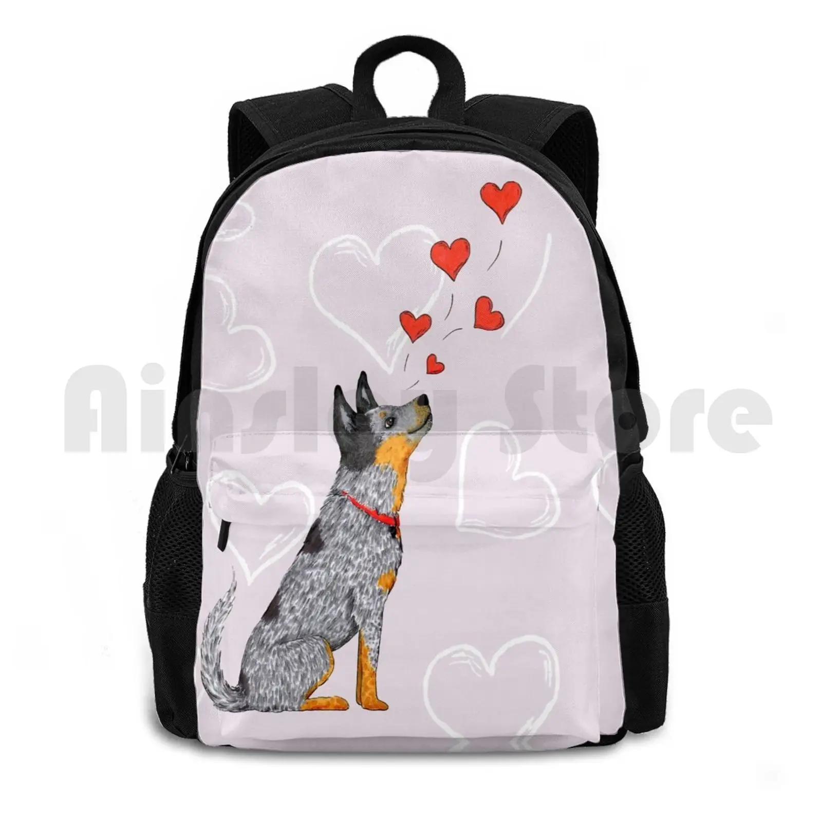 

Австралийская собака крупного рогатого скота, Blue Heeler (плавающие сердечки), от произведения искусства от Ak, рюкзак для походов на открытом воздухе, спортивная сумка для скалолазания