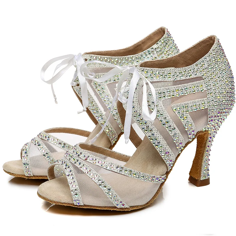 Sapatos de casamento para mulher sapatos de dança salsa sapatos de salão strass palmilha macia confortável dança jusedanc