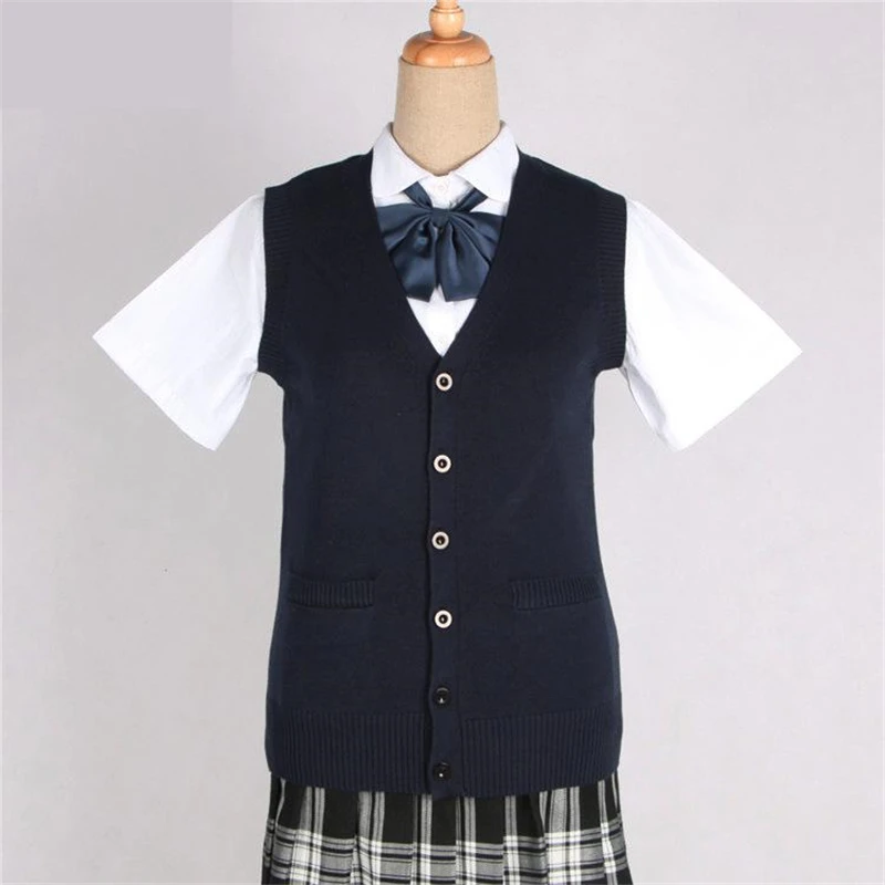 Japanese Girl College Uniform Knitted Cardigan Vest Campus Students Sweater Waistcoat V-neck Jk Spring And Autumn Daily Clothes