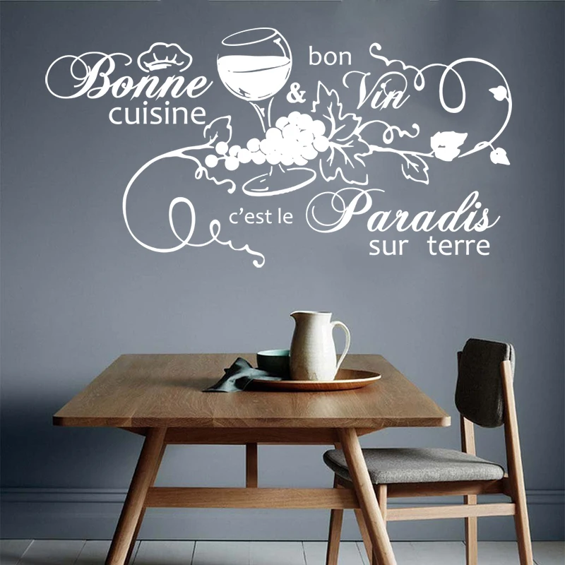 Buena cocina cita francesa pegatina de pared de vid Chef de cocina cita Bonne cocina vino calcomanía de pared restaurante cocina decoración de vinilo