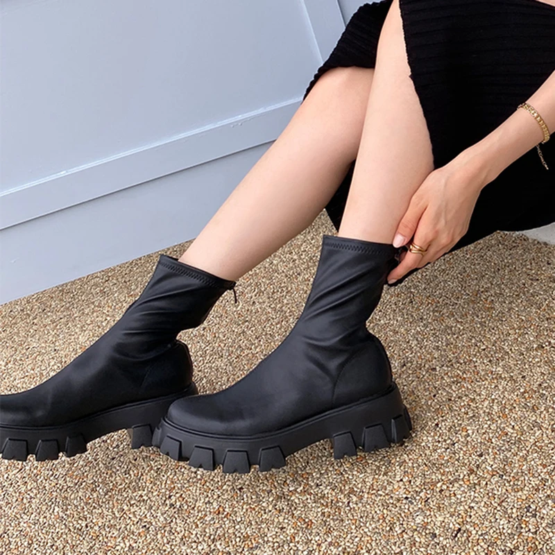 RIZABINA Size 34-41 Women Ankle Boots 2023 Platform Shoes Leather Winter Shoes Women High Heels Short Boots Footwear Casual Boot