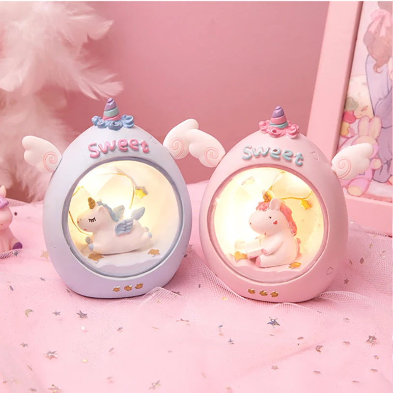 LED Resin Cartoon Night Light Unicorn Play Heart Cat Bedside Lamp Home Bedroom Decoration Lamp Children Birthday Christmas Gift