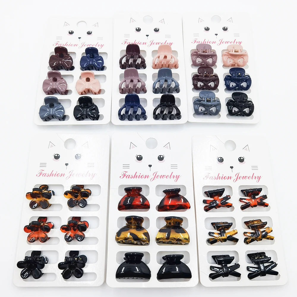 6PCS/Set Cute Bow Flower Small Hair Claw Clips Women Girls Tortoiseshell Plastic Crab Hair Clamp Barrettes Mini Hair Accessories