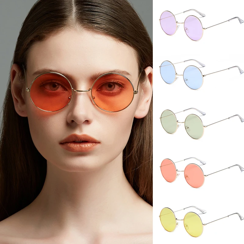 

Round Sea Color Round Metal Sunglasses Men Round Metal Mens Sunglass Brand Designer Retro Glasses UV400 Sunglasses for Women