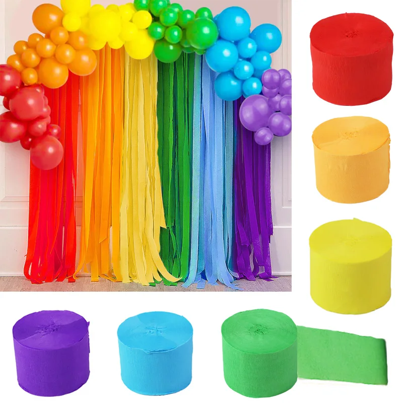 6Pcs Rainbow Party Backdrop 4.5cmx25m Crepe Paper Streamers Party Background Curtain for Baby Shower Birthday Party Decorations