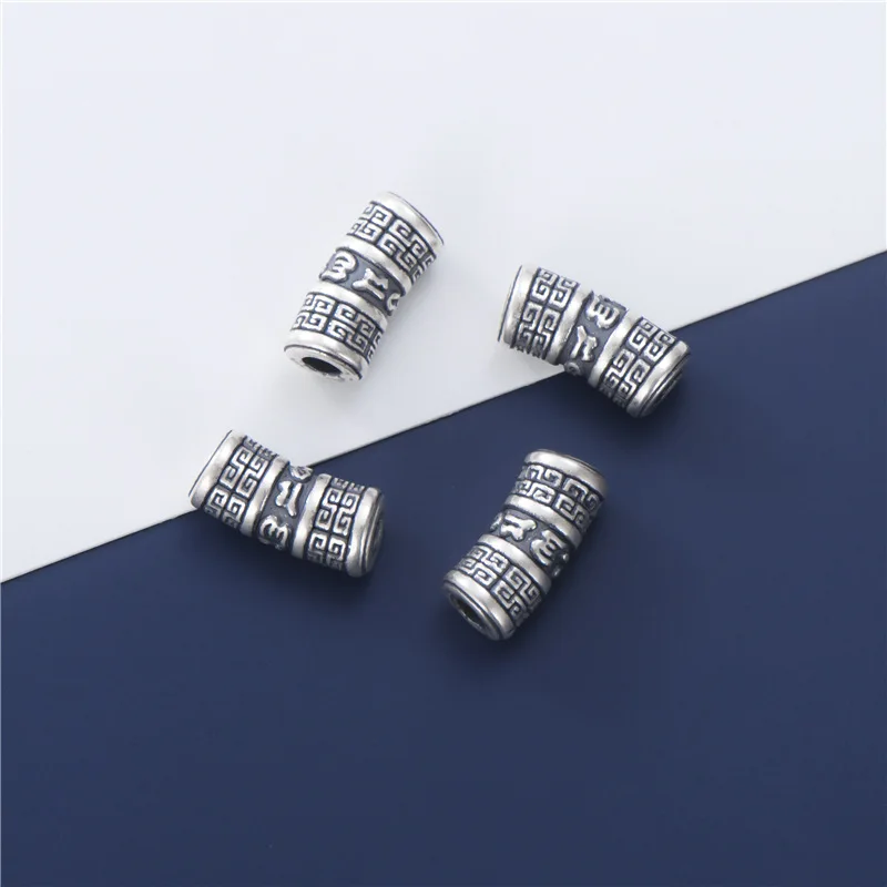 990 Sterling Silver Buddhism Mantras Loose Tube Beads Religious S990 Silver Space Beads Charm Accessories DIY Jewelry Making