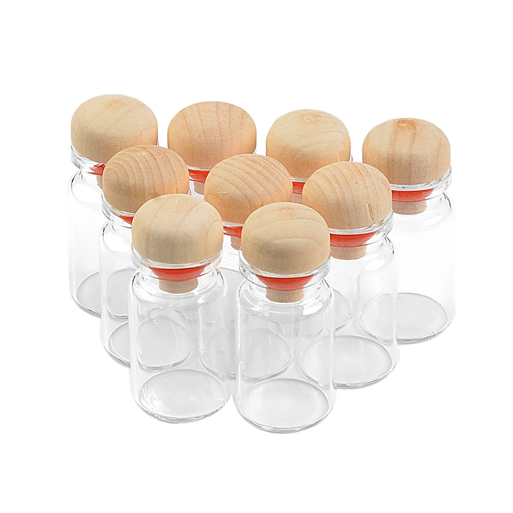 

100Pcs 7ml Clear Glass Jars with Hard Wood Rubber Stoppers Craft Vials Reusable Multipurpose Bottle Candy Food Pot