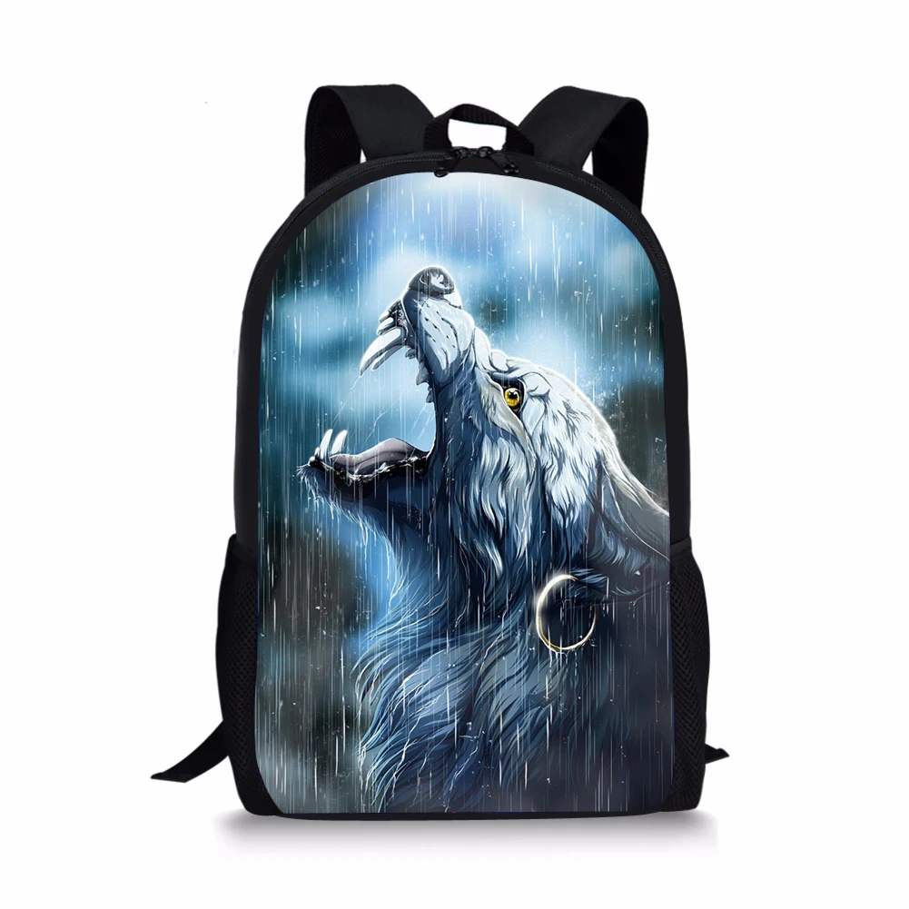 

ELVISWORDS Custom Image School Bags For Boys Cool Wolf Printed Bagpack Men Teenagers School Backpack Book bags Mochila Escolar