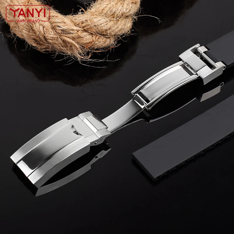 Stainless Steel WatchBand Buckle For rolex Watch Strap 16mm watches bottom Fold Clasp Use on Leather or Rubber Watchband Screw