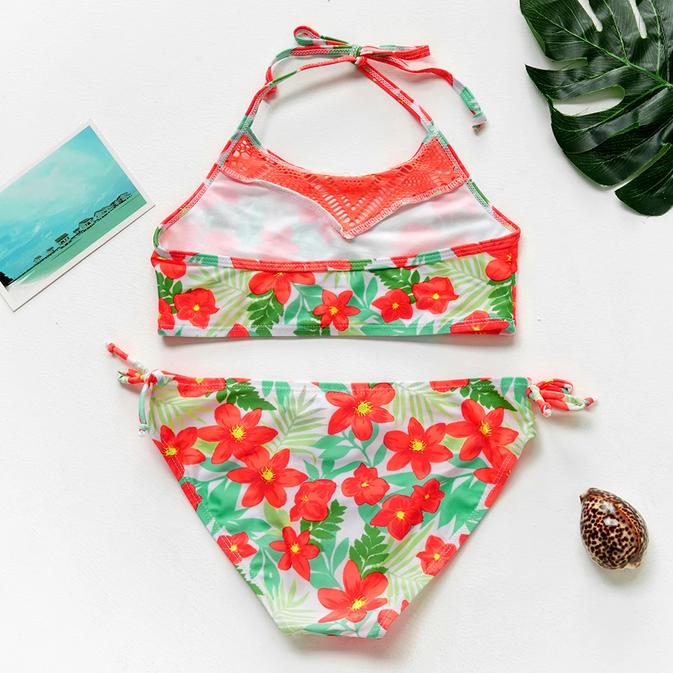 FINAL SALE!!! Tropical floral Girls Swimwear 7~15Year Girls Swimsuit Kids swimming suit Biquini Infantil Bikini Set