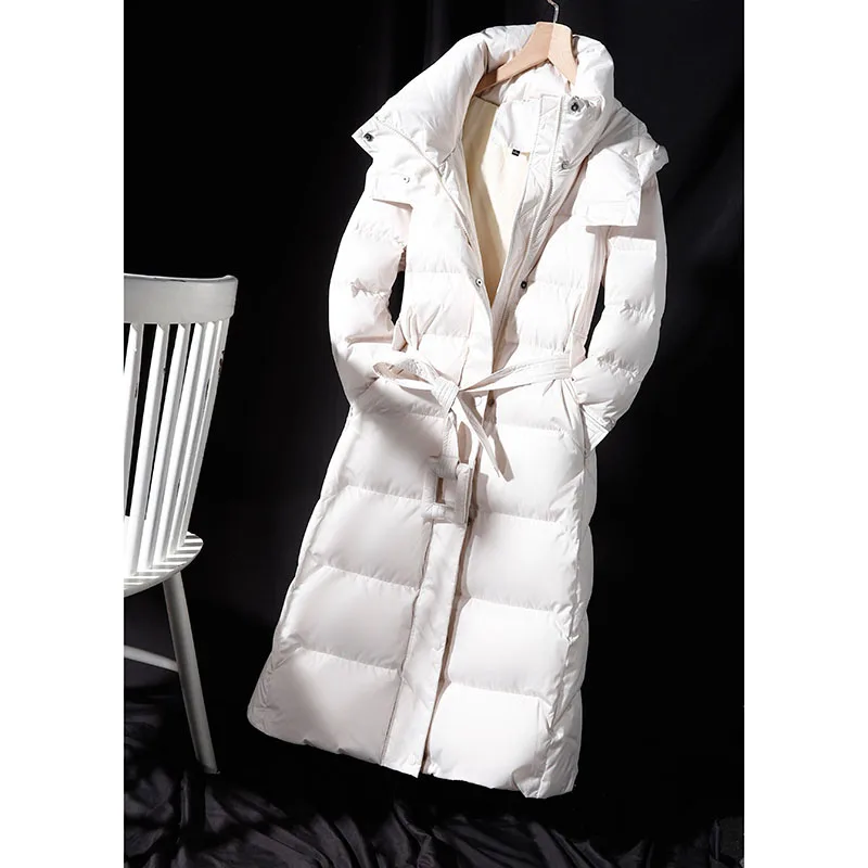 Plus size women\'s winter down jacket puffer keep warm 10XL big size black red white hood belt fashion coat
