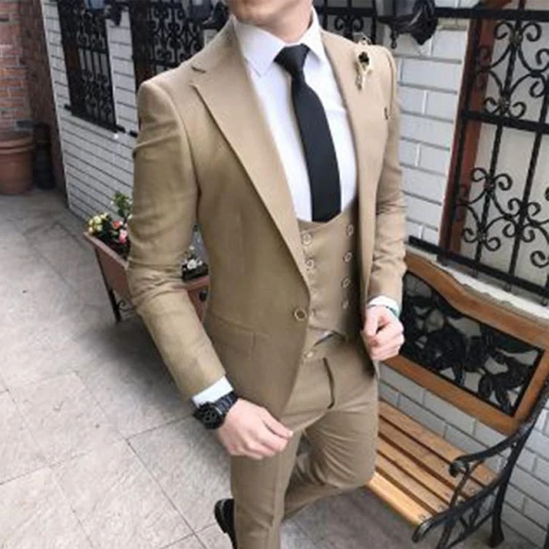 Dark Green Slim Fit Mens Suit for Wedding 3 Piece Set Jacket with Double Breasted Waistcoat Pants Groom Tuxedo Male Fashion image 3