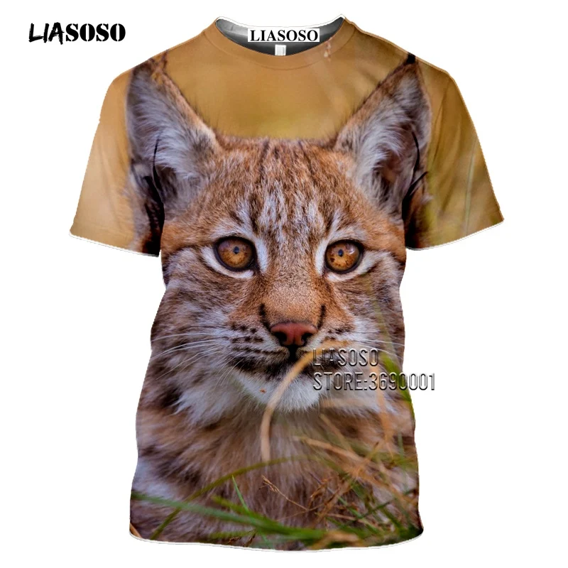 Cat Eurasian Lynx Animal T Shirt 3D Print Women Men\'s Harajuku Casual T-shirt Tee Tops Short Sleeve Plus Size Clothing