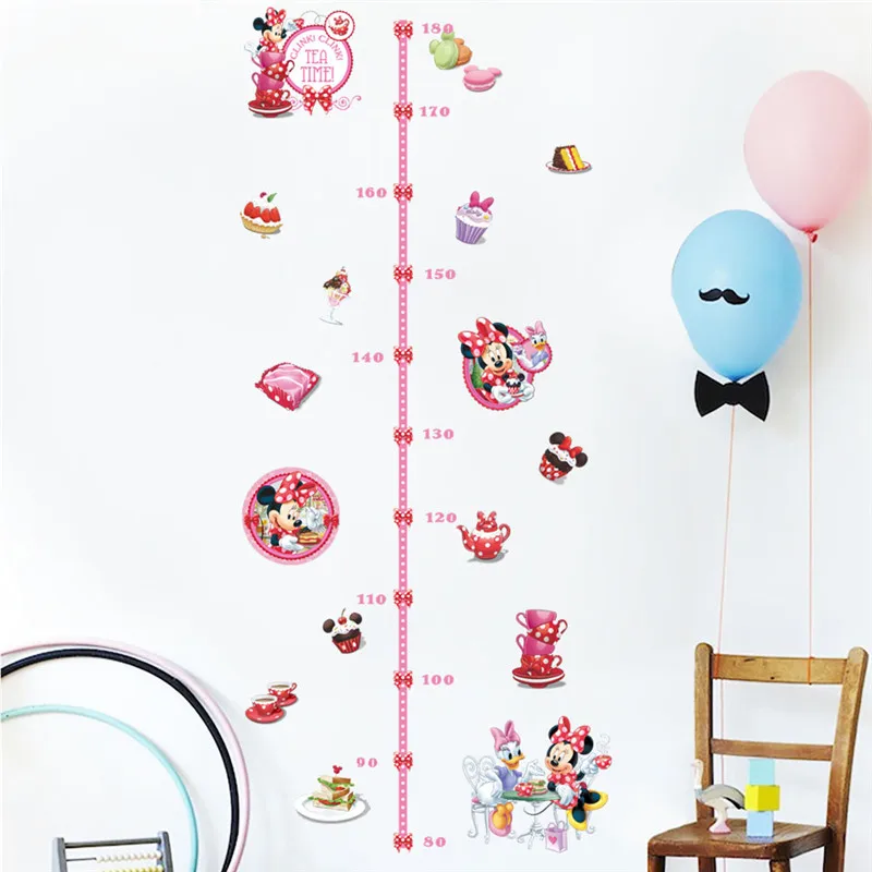 Cartoon Minnie Mickey With Cake Growth Chart Wall Stickers For Kids Rooms Livingroom Decor Height Measure Children Gifts Toy